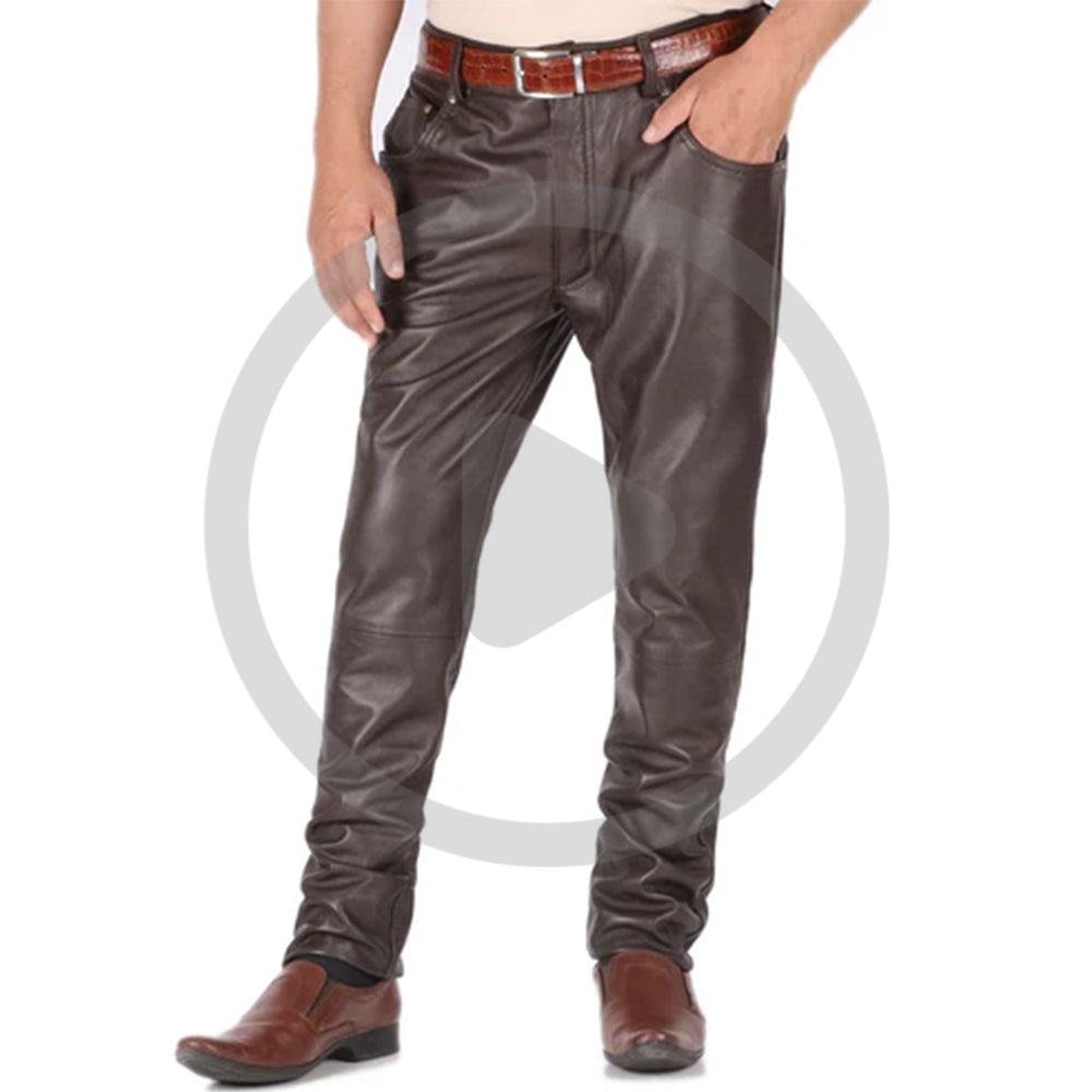 Brown@Thalor-Mens-Brown-Faux-Leather-Pants-Video