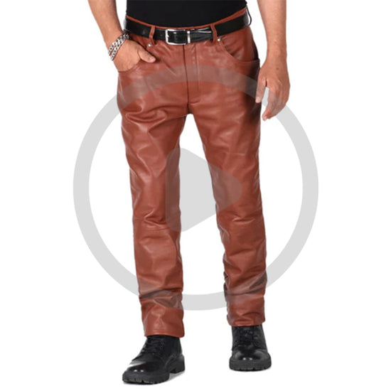 TAN@Thalor-Mens-Tan-Faux-Leather-Pants-Video