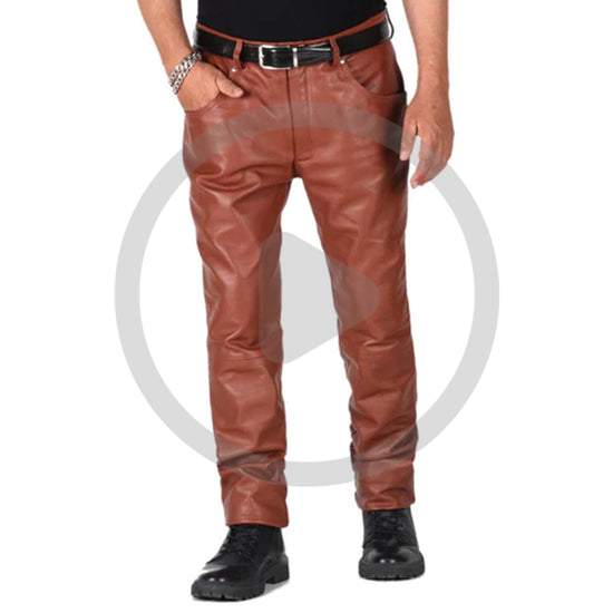 TAN@Thalor-Mens-Tan-Slim-Fit-Leather-Pants-Video