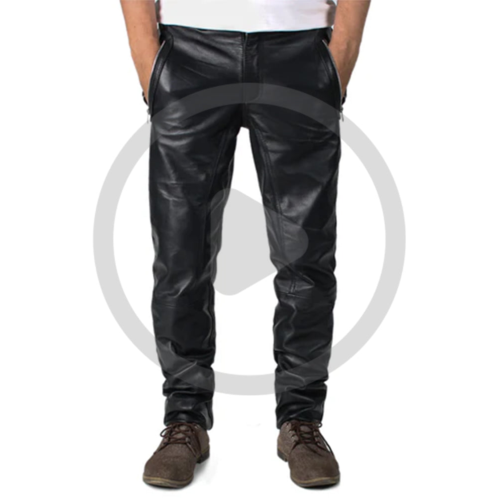 Black@Veyron-Mens-Black-Slim-Fit-Leather-Pants-Video