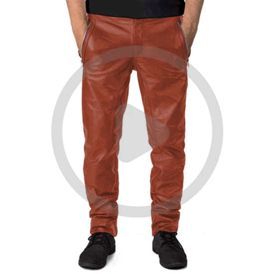 TAN@Veyron-Mens-Tan-Slim-Fit-Leather-Pants-Video
