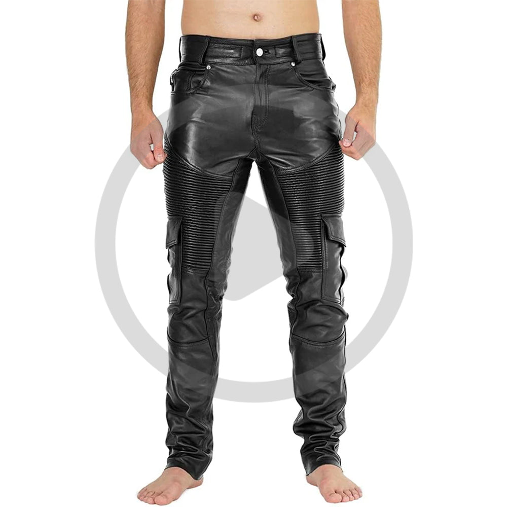 Black@Ylira-Mens-Black-Leather-Cargo-Pants-Video
