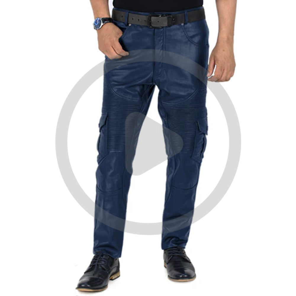 Navy Blue@Ylira-Mens-Blue-Leather-Motorcycle-Pants-Video