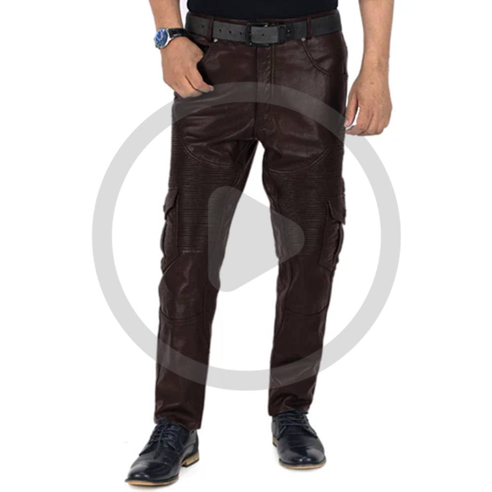 Brown@Ylira-Mens-Brown-Leather-Motorcycle-Pants-Video