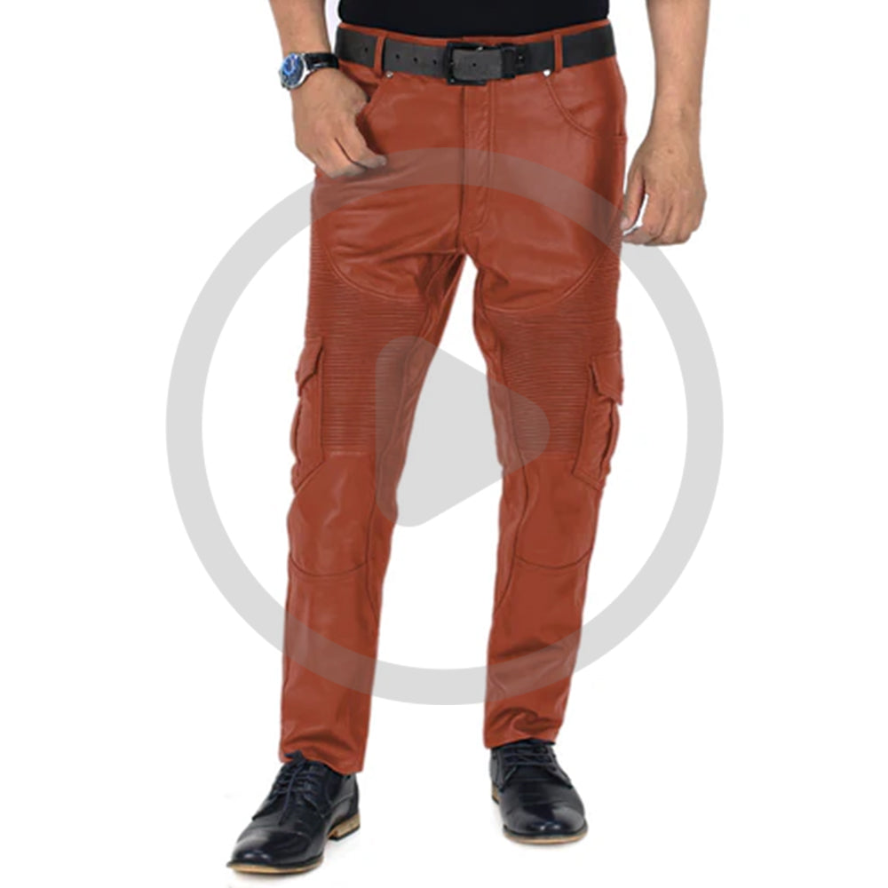 TAN@Ylira-Mens-Tan-Leather-Cargo-Pants-Video