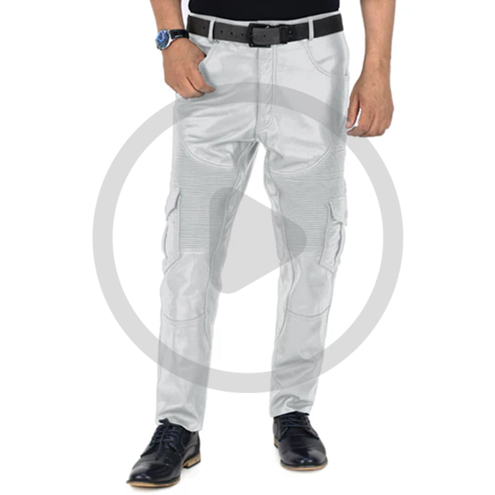 White@Ylira-Mens-White-Leather-Cargo-Pants-Video