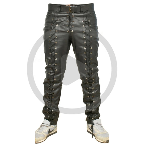 Black@Zephor-Mens-Black-Leather-Motorcycle-Pants-Video