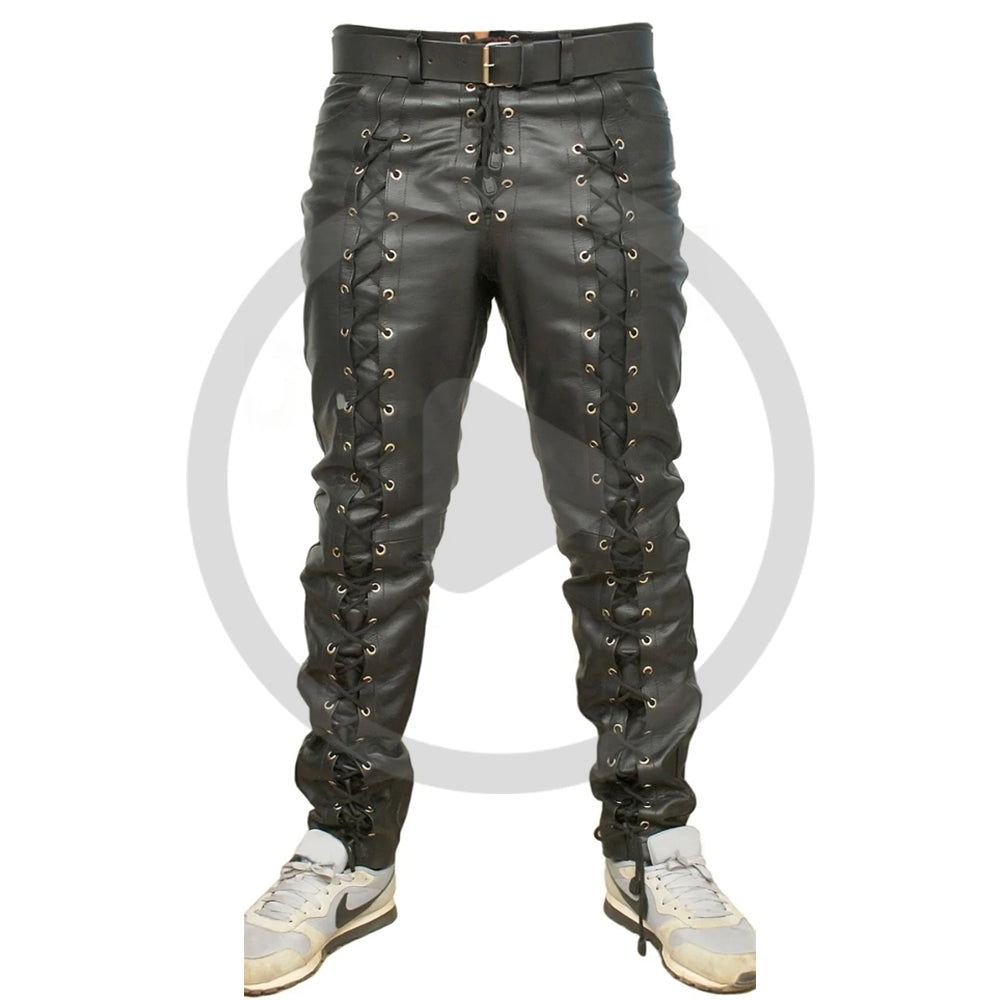 Black@Zephor-Mens-Black-Leather-Motorcycle-Pants-Video