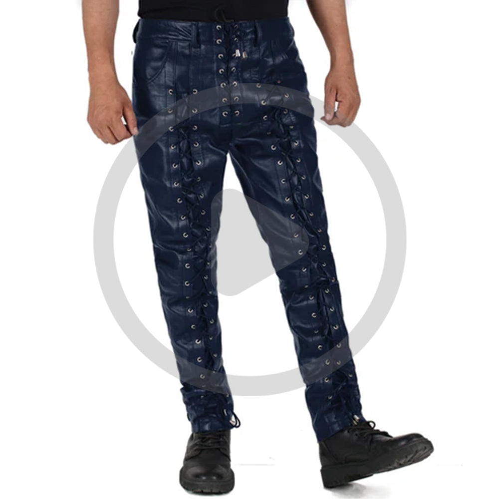 Navy Blue@Zephor-Mens-Blue-Faux-Leather-Pants-Vdeo