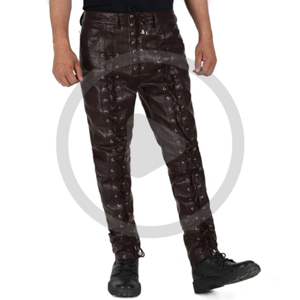Brown@Zephor-Mens-Brown-Faux-Leather-Pants-Video