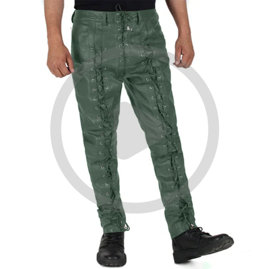 Green@Zephor-Mens-Green-Leather-Motorcycle-Pants-Video
