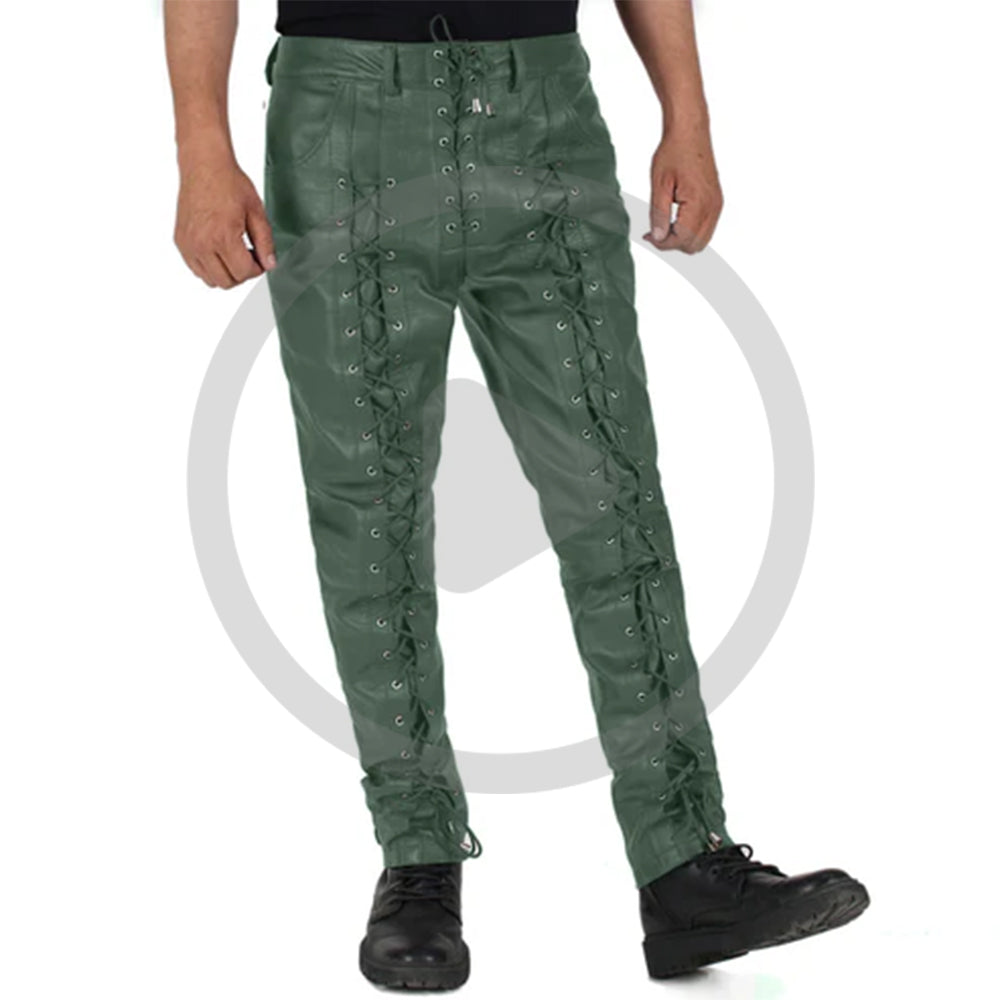 Green@Zephor-Mens-Green-Leather-Motorcycle-Pants-Video