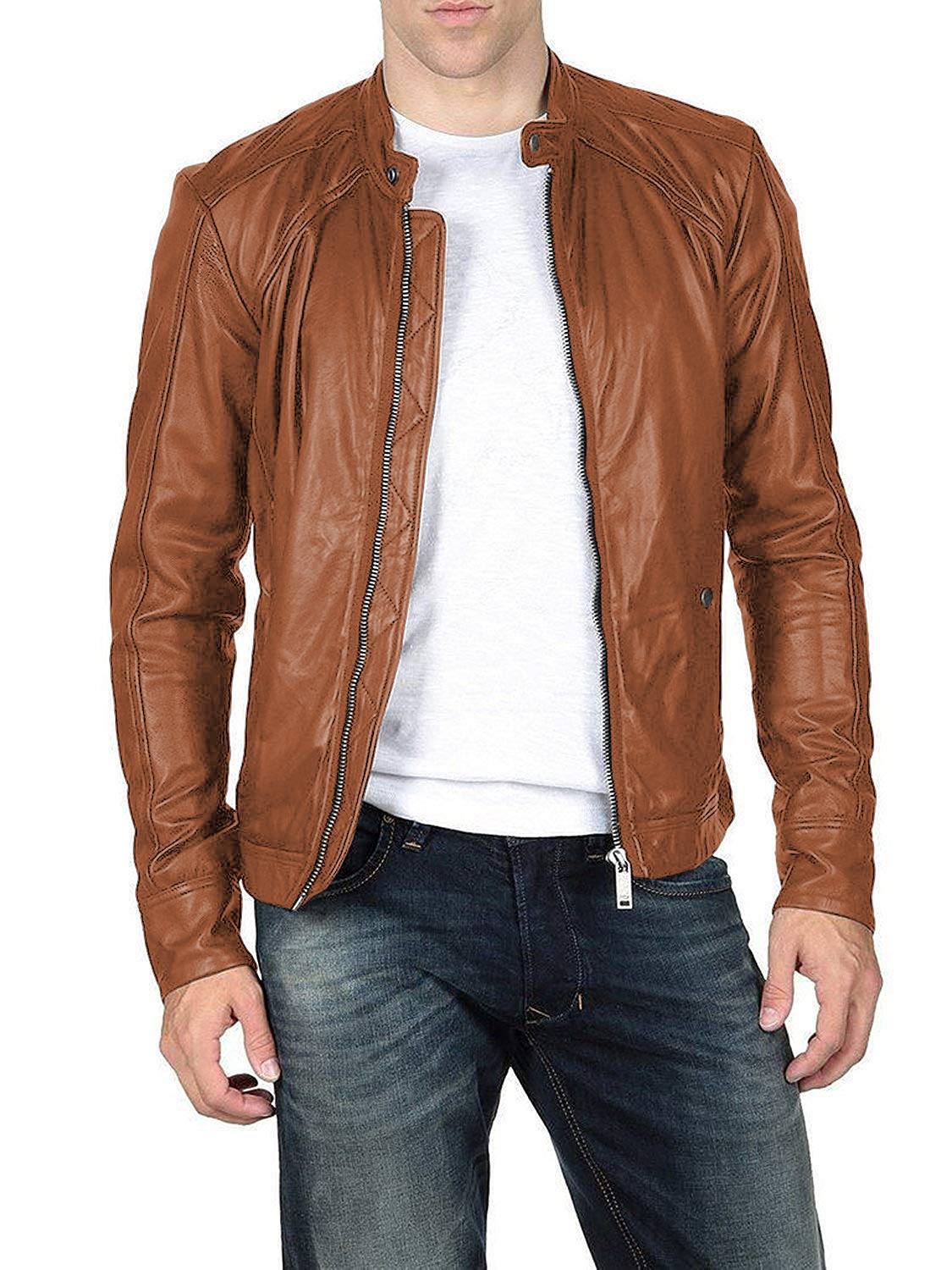 Leather Jackets Hub Mens Genuine Lambskin Leather Jacket (Black, Classic Jacket) - 1501011