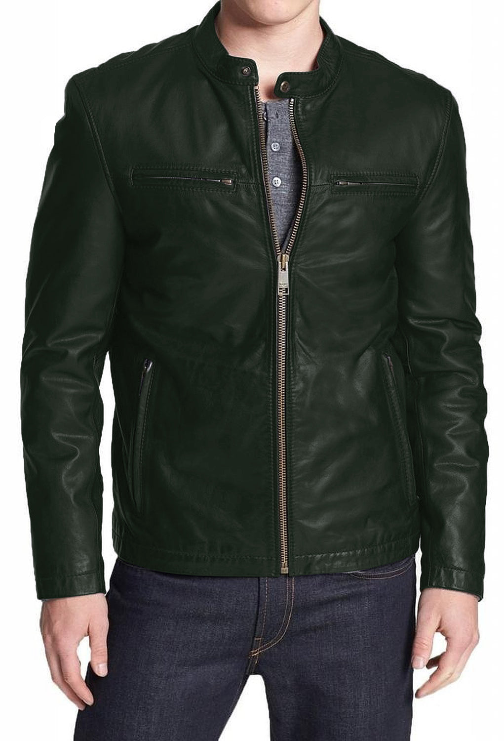 Leather Jackets Hub Mens Genuine Lambskin Leather Jacket (Black, Racer Jacket) - 1501021