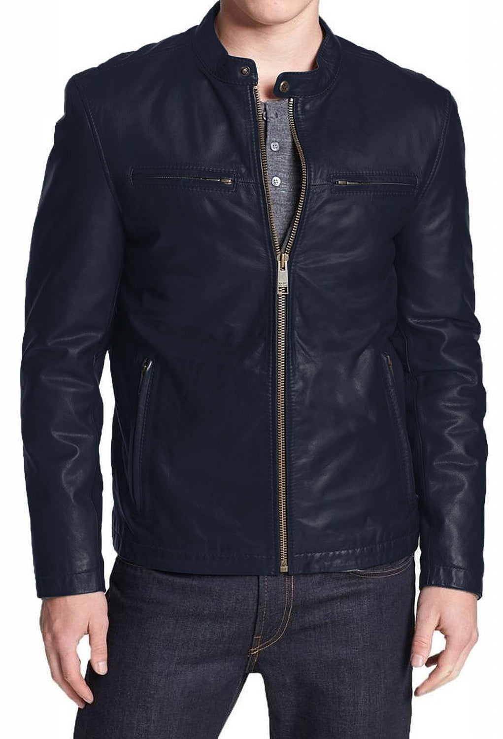 Leather Jackets Hub Mens Genuine Lambskin Leather Jacket (Black, Racer Jacket) - 1501021