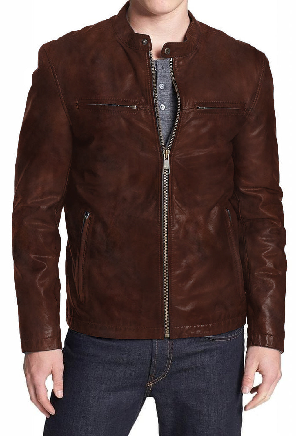 Leather Jackets Hub Mens Genuine Lambskin Leather Jacket (Black, Racer Jacket) - 1501021