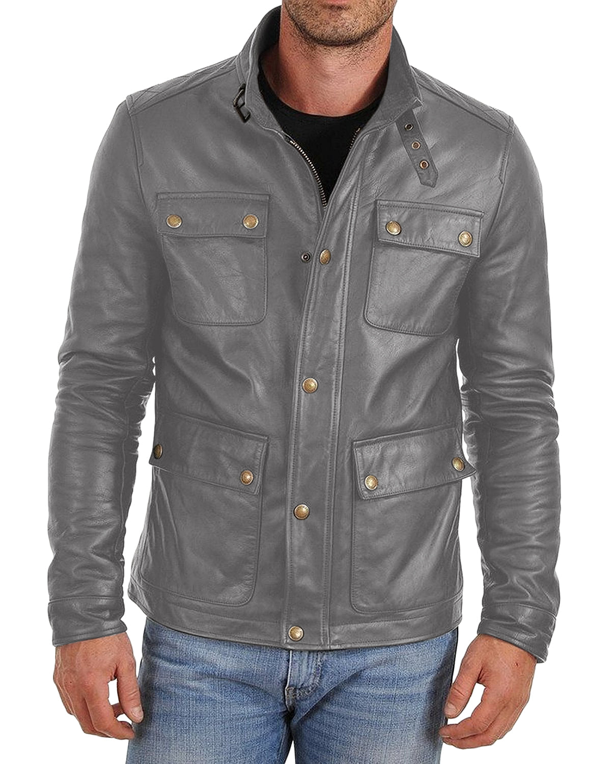 Leather Jackets Hub Mens Genuine Lambskin Leather Jacket (Black, Officer Jacket) - 1501024