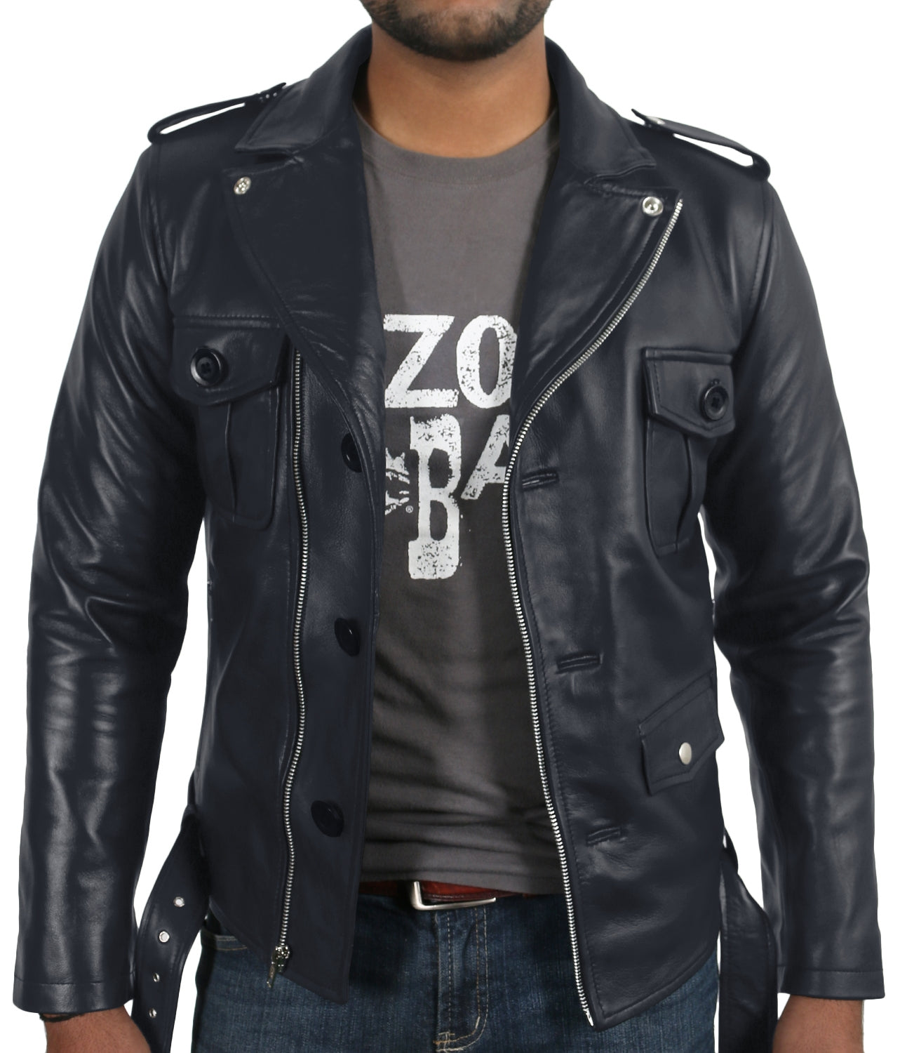 Leather Jackets Hub Mens Genuine Lambskin Leather Jacket (Black, Double Rider Jacket) - 1501031