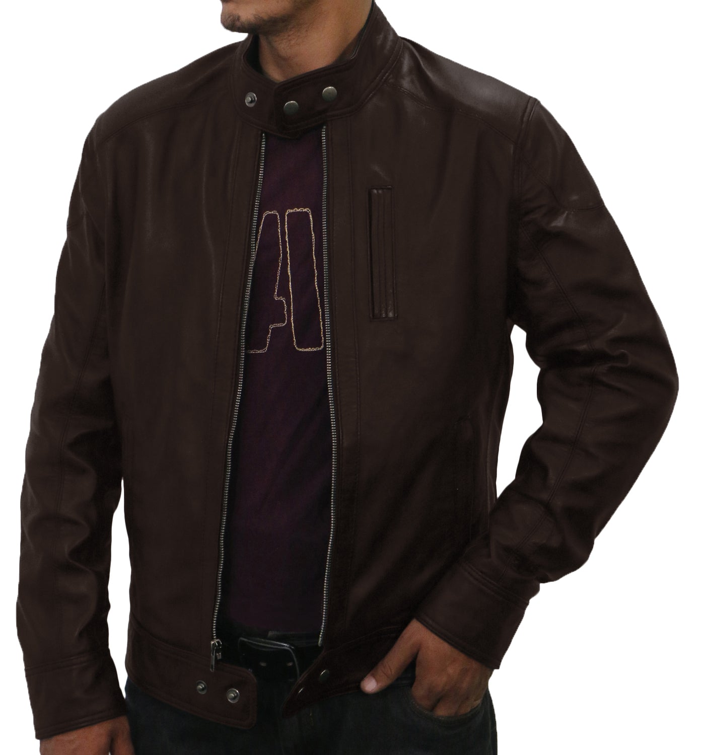 Leather Jackets Hub Mens Genuine Lambskin Leather Jacket (Black, Racer Jacket) - 1501069