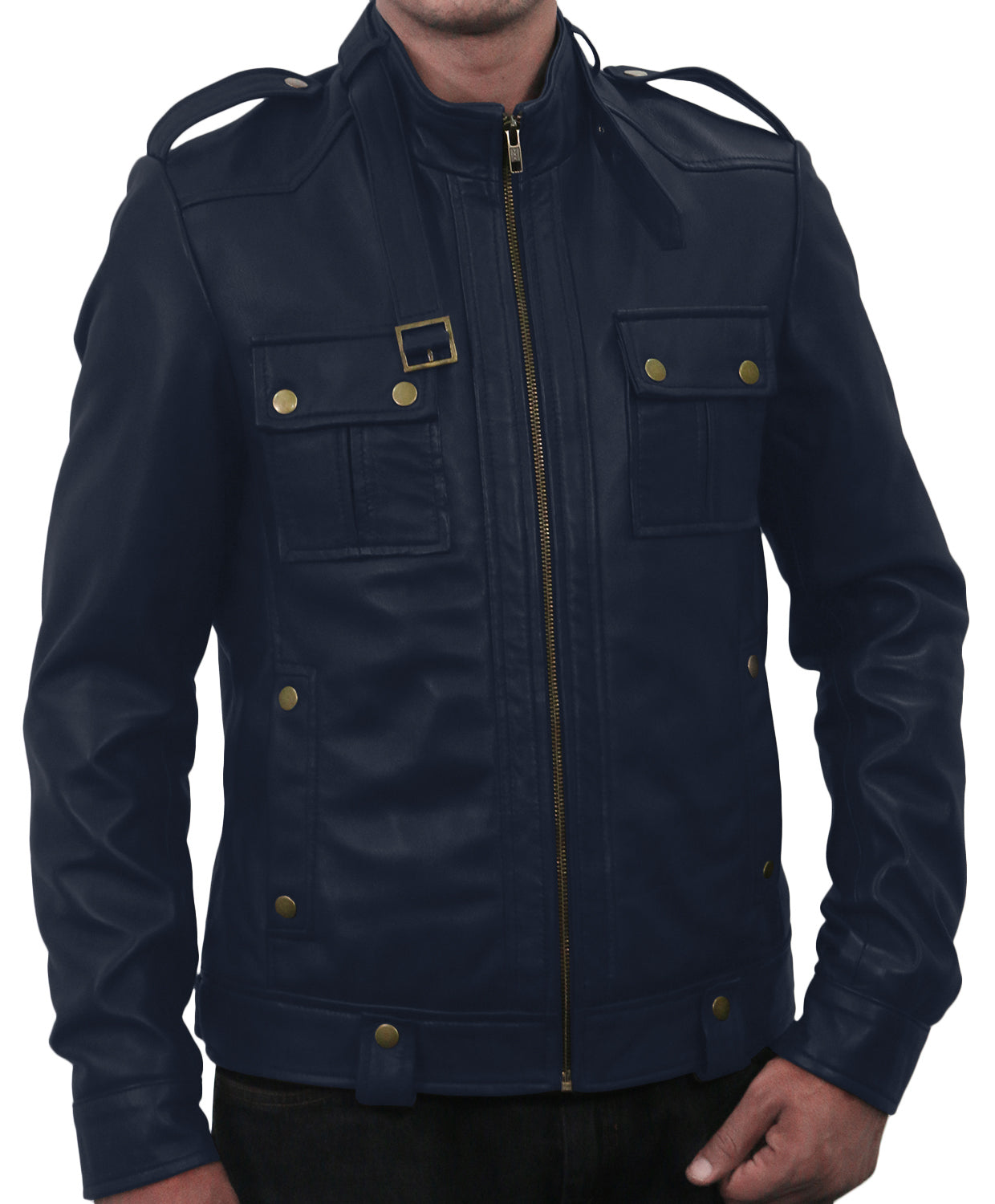 Leather Jackets Hub Mens Genuine Lambskin Leather Jacket (Black, Officer Jacket) - 1501075