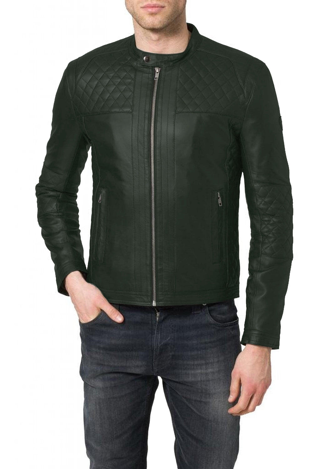 Leather Jackets Hub Mens Genuine Lambskin Leather Jacket (Black, Racer Jacket) - 1501082 - Leather Jackets Hub