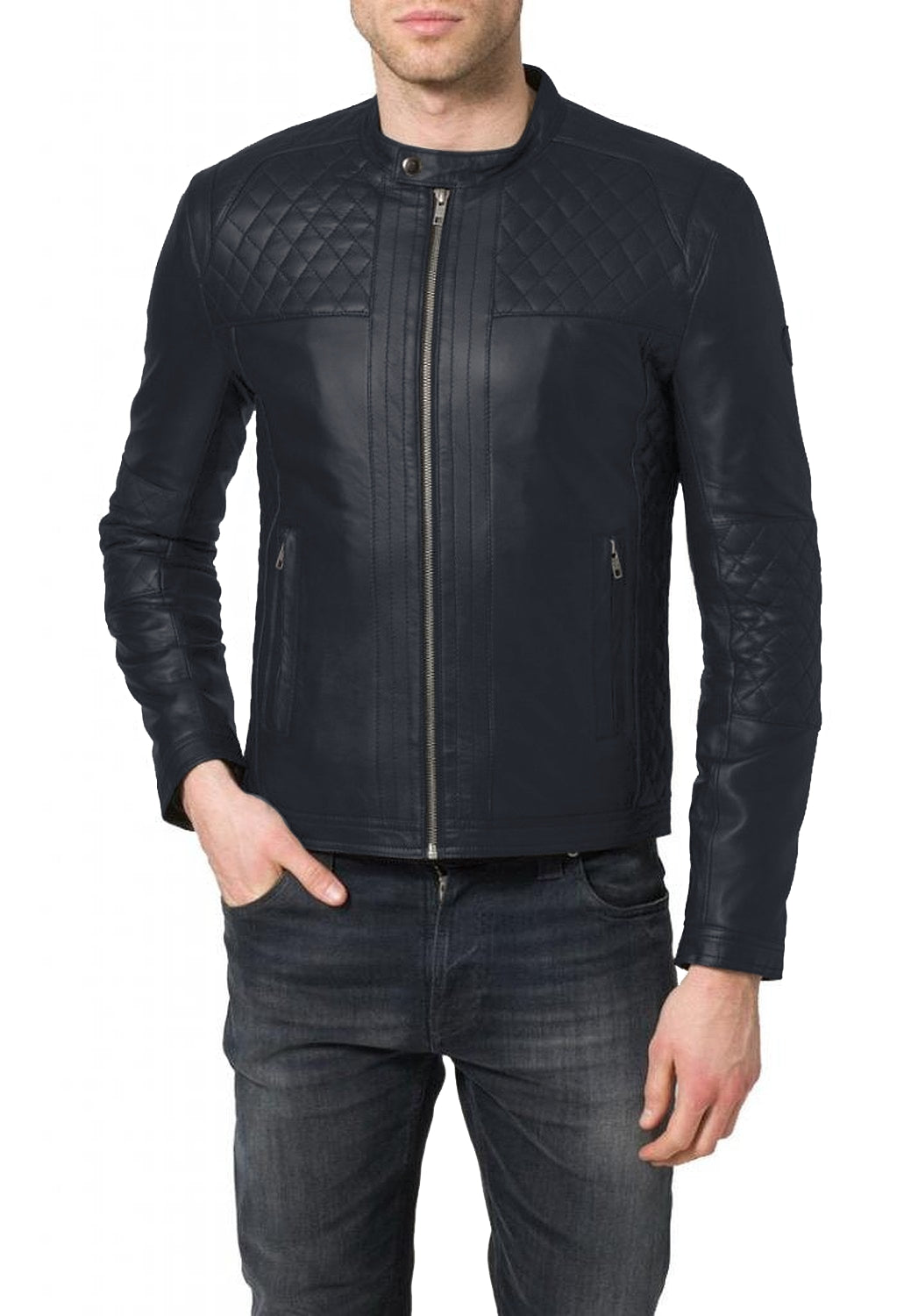 Leather Jackets Hub Mens Genuine Lambskin Leather Jacket (Black, Racer Jacket) - 1501082 - Leather Jackets Hub