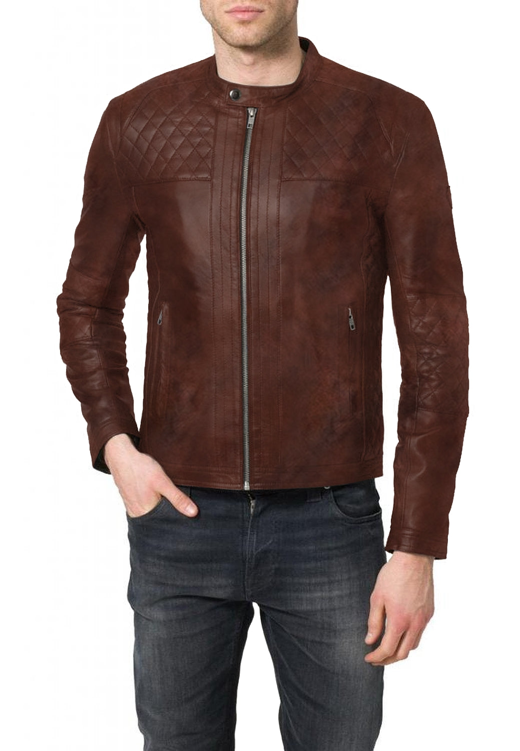 Leather Jackets Hub Mens Genuine Lambskin Leather Jacket (Black, Racer Jacket) - 1501082