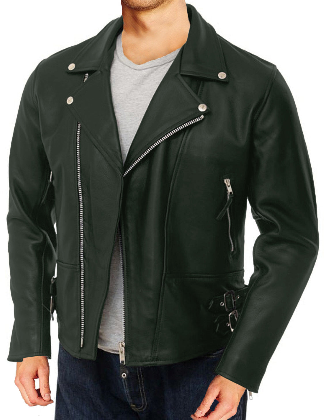 Leather Jackets Hub Mens Genuine Lambskin Leather Jacket (Black, Double Rider Jacket) - 1501104