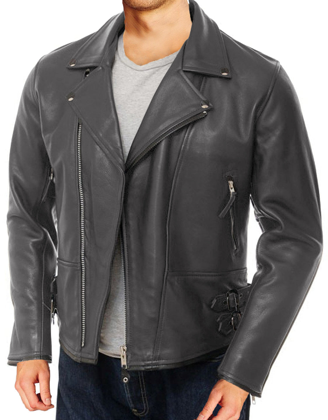 Leather Jackets Hub Mens Genuine Lambskin Leather Jacket (Black, Double Rider Jacket) - 1501104