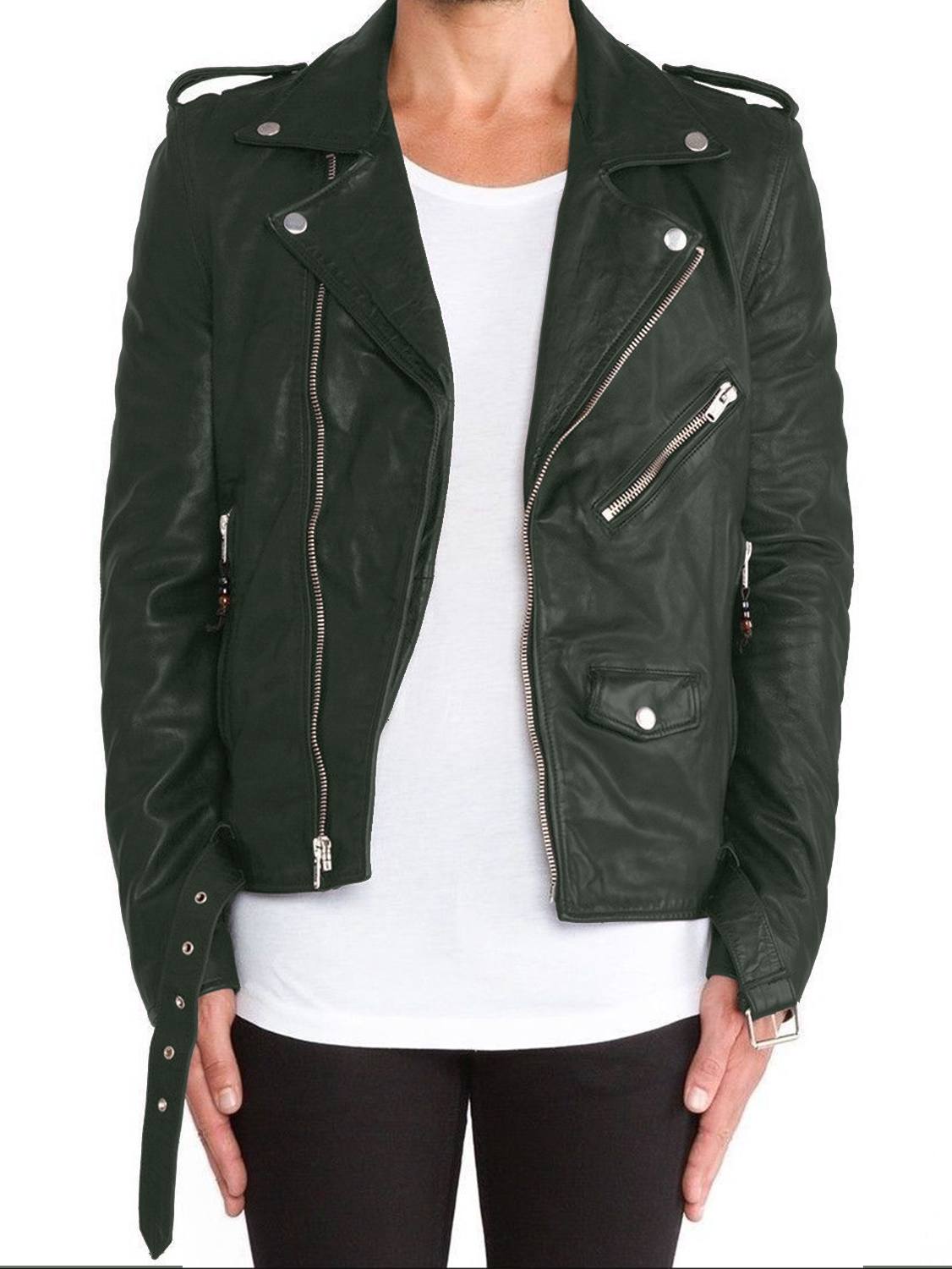 Leather Jackets Hub Mens Genuine Lambskin Leather Jacket (Black, Double Rider Jacket) - 1501115