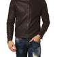  Leather Jackets Hub Mens Genuine Lambskin Leather Jacket (Black, Racer Jacket) - 1501122