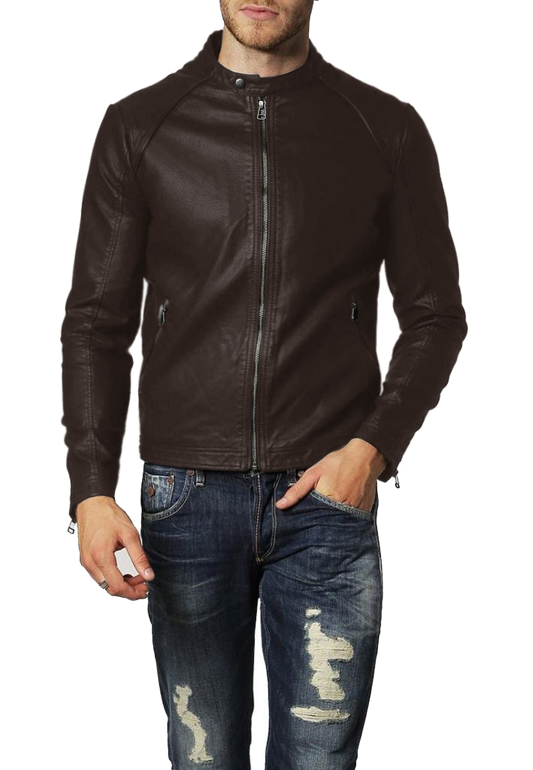 Leather Jackets Hub Mens Genuine Lambskin Leather Jacket (Black, Racer Jacket) - 1501122 - Leather Jackets Hub