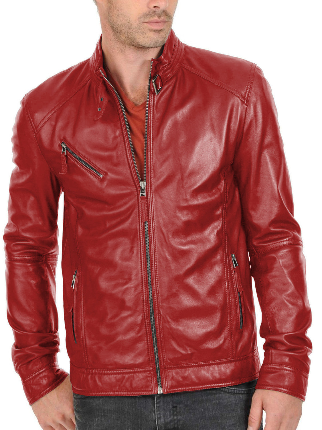 Leather Jackets Hub Mens Genuine Lambskin Leather Jacket (Black, Classic Jacket) - 1501125