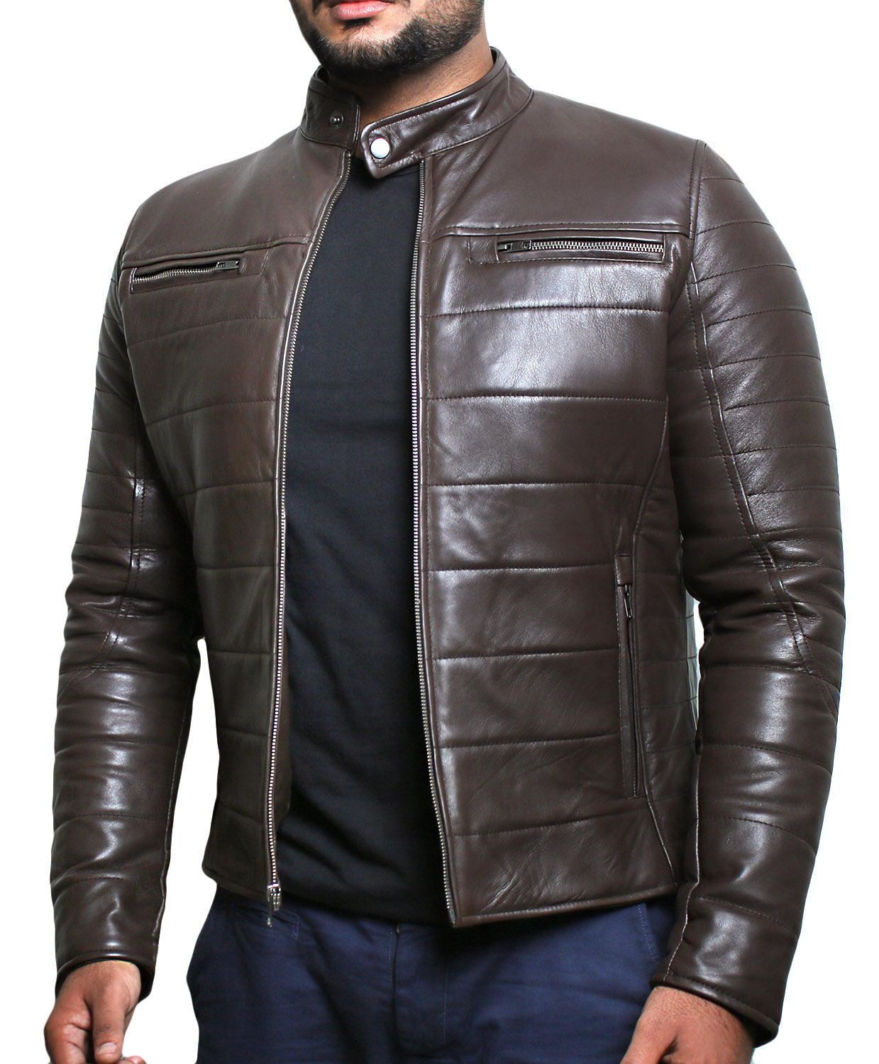 Leather Jackets Hub Mens Genuine Lambskin Leather Jacket (Black, Racer Jacket) - 1501139