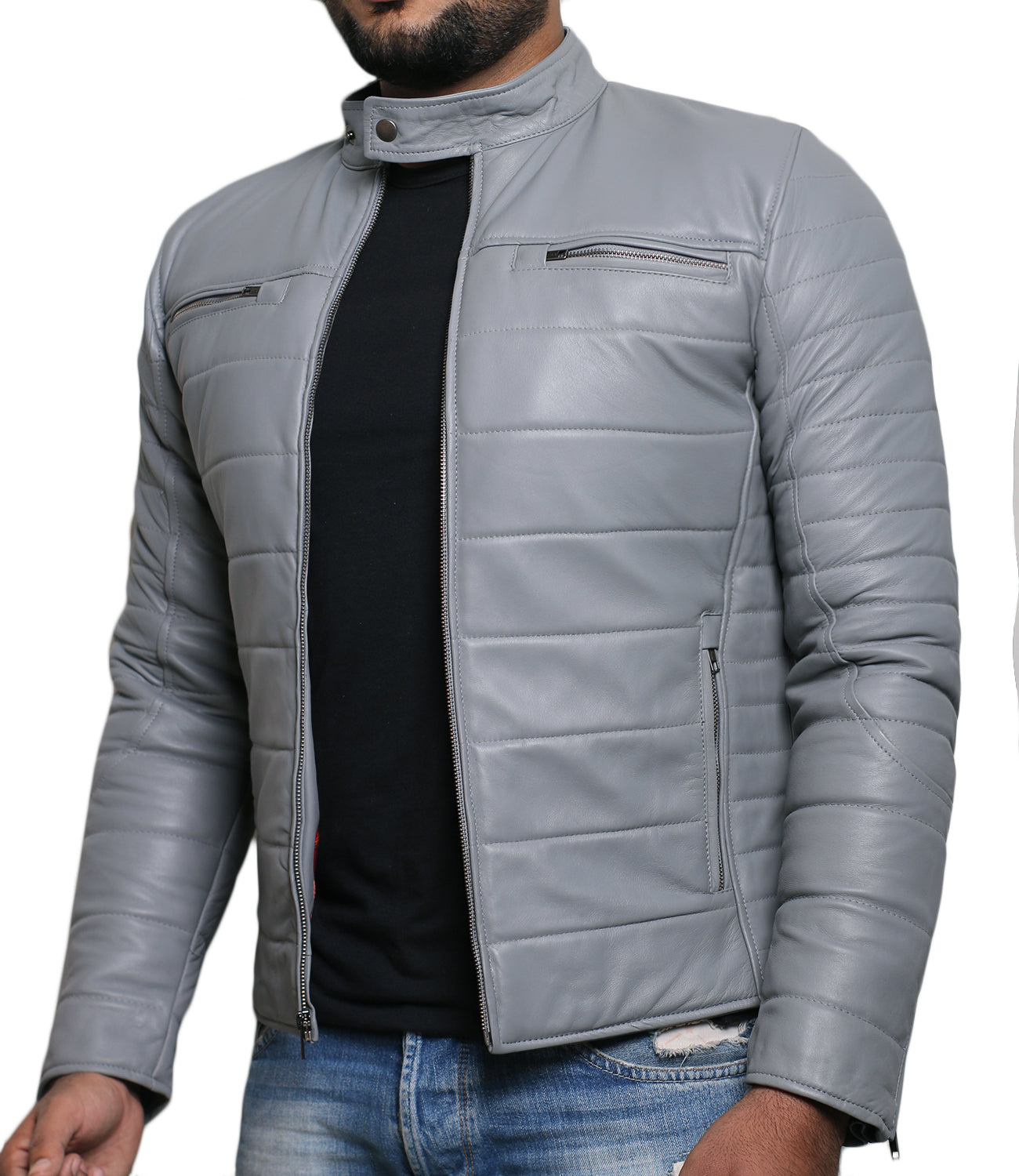 Leather Jackets Hub Mens Genuine Lambskin Leather Jacket (Black, Racer Jacket) - 1501139