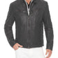  Leather Jackets Hub Mens Genuine Lambskin Leather Jacket (Black, Racer Jacket) - 1501156