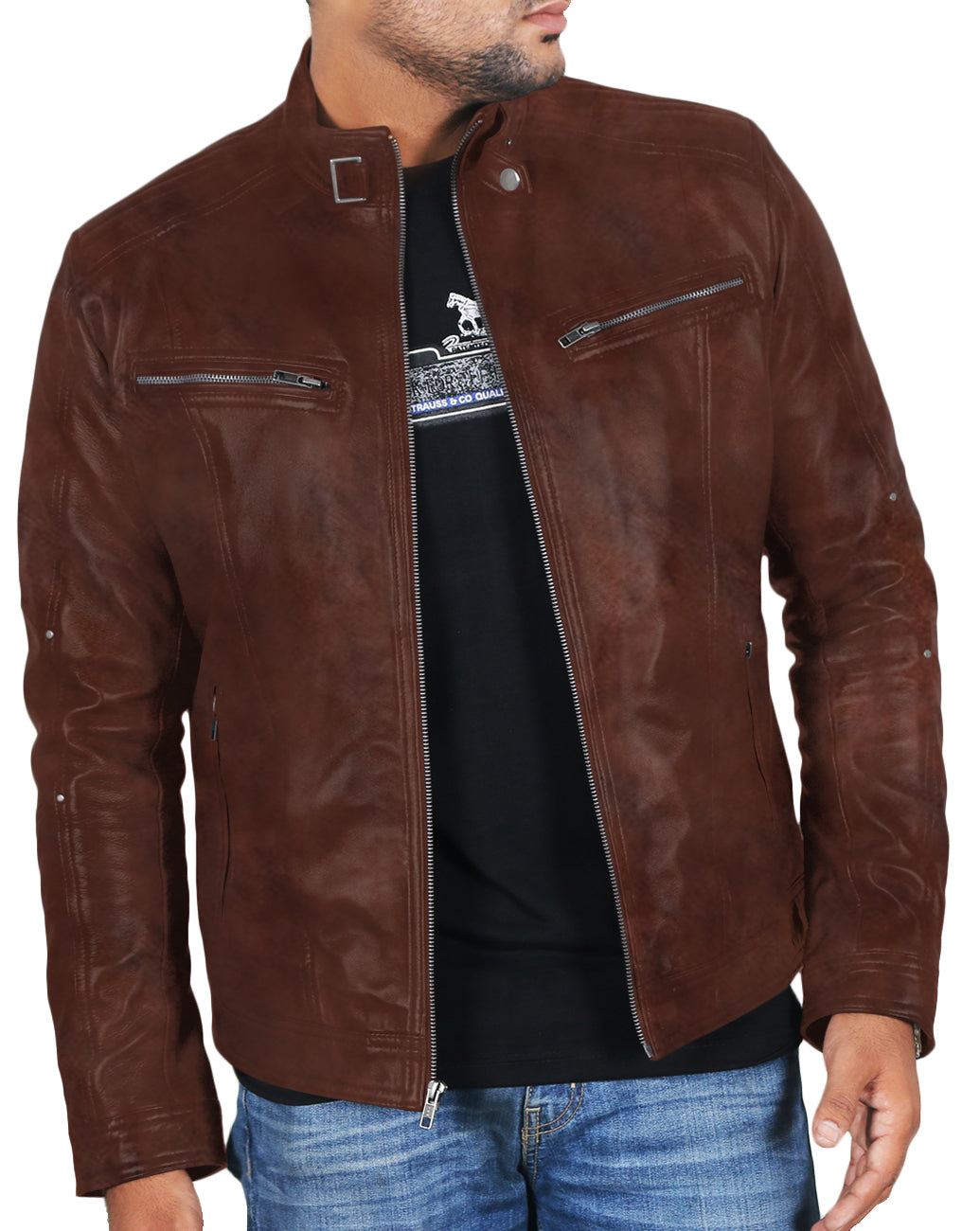 Leather Jackets Hub Mens Genuine Lambskin Leather Jacket (Black, Fencing Jacket) - 1501161