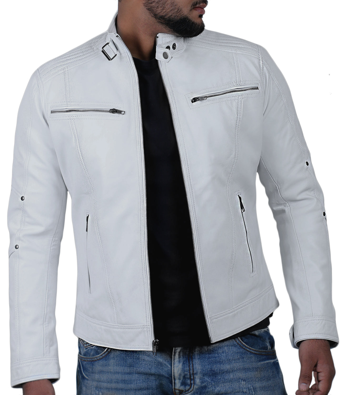 Leather Jackets Hub Mens Genuine Lambskin Leather Jacket (Black, Fencing Jacket) - 1501161