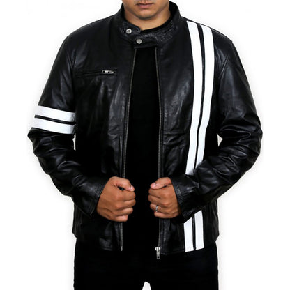 Leather Jackets Hub Mens Genuine Lambskin Leather Jacket (Black, Racer Jacket) - 1501163