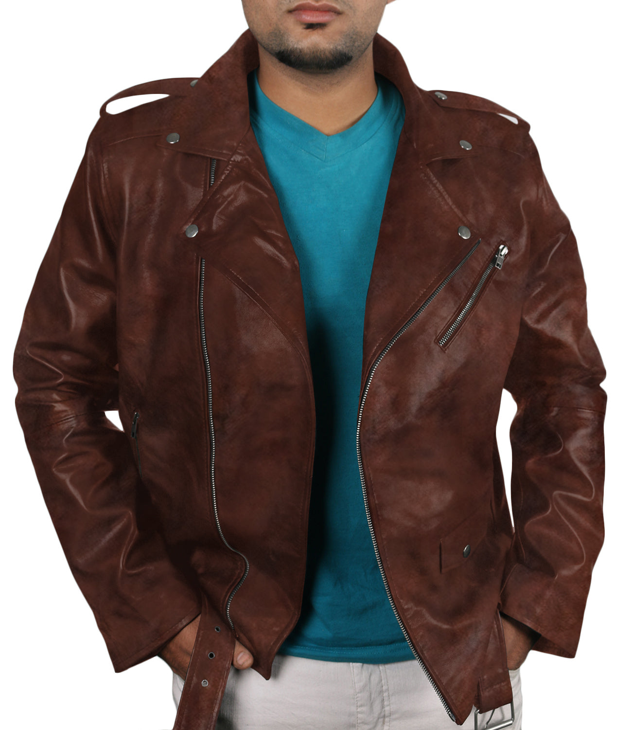 Leather Jackets Hub Mens Genuine Lambskin Leather Jacket (Black, Moto Jacket) - 1501177