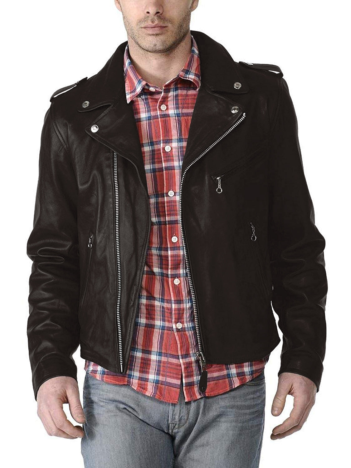 Leather Jackets Hub Mens Genuine Lambskin Leather Jacket (Black, Double Rider Jacket) - 1501190