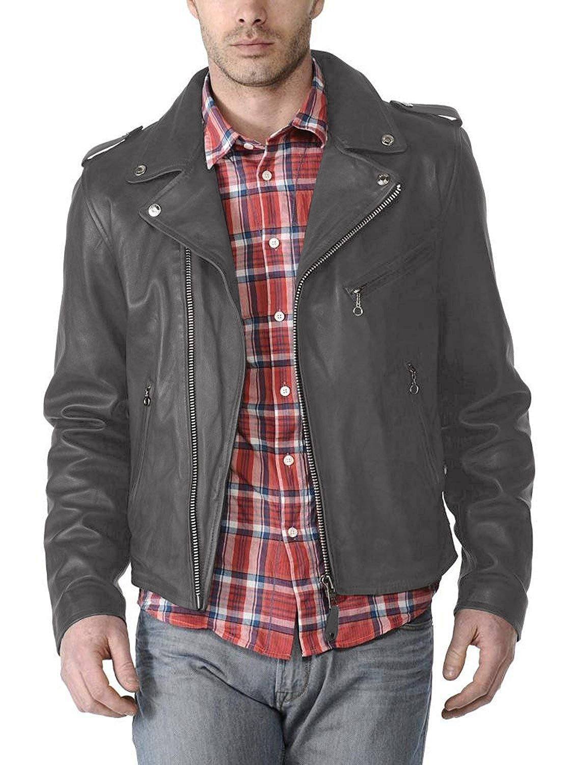 Leather Jackets Hub Mens Genuine Lambskin Leather Jacket (Black, Double Rider Jacket) - 1501190