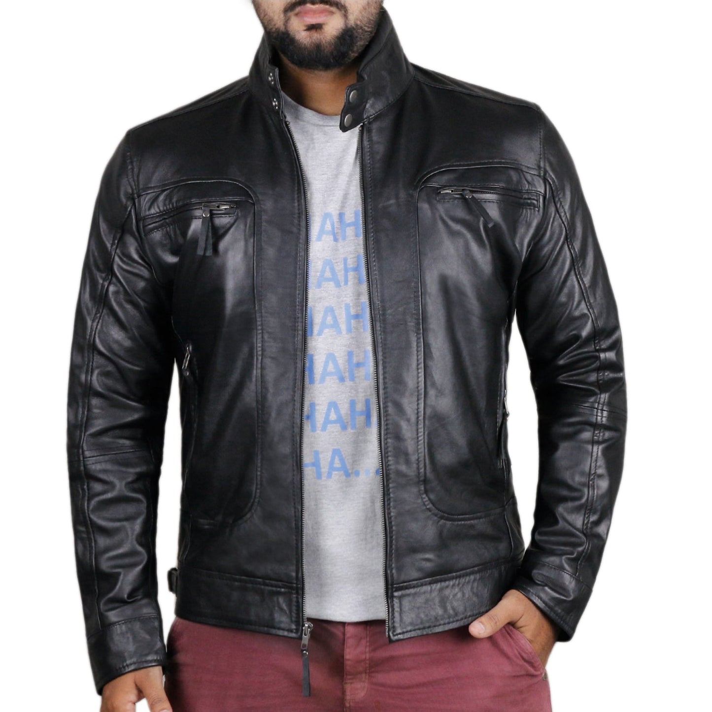 Leather Jackets Hub Mens Genuine Lambskin Leather Jacket (Black, Classic Jacket) - 1501196