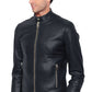  Leather Jackets Hub Mens Genuine Lambskin Leather Jacket (Black, Racer Jacket) - 1501203