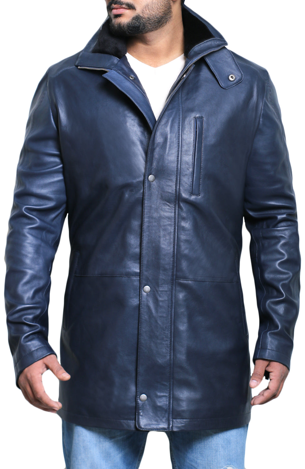 Leather Jackets Hub Mens Genuine Lambskin Leather Over Coat (Black, Long Coat) - 1502208