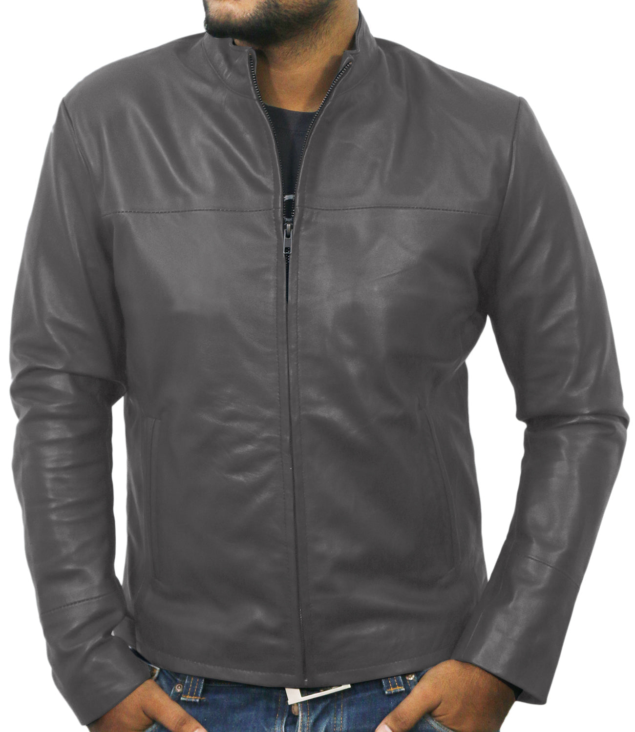 Leather Jackets Hub Mens Genuine Lambskin Leather Jacket (Black, Racer Jacket) - 1501212