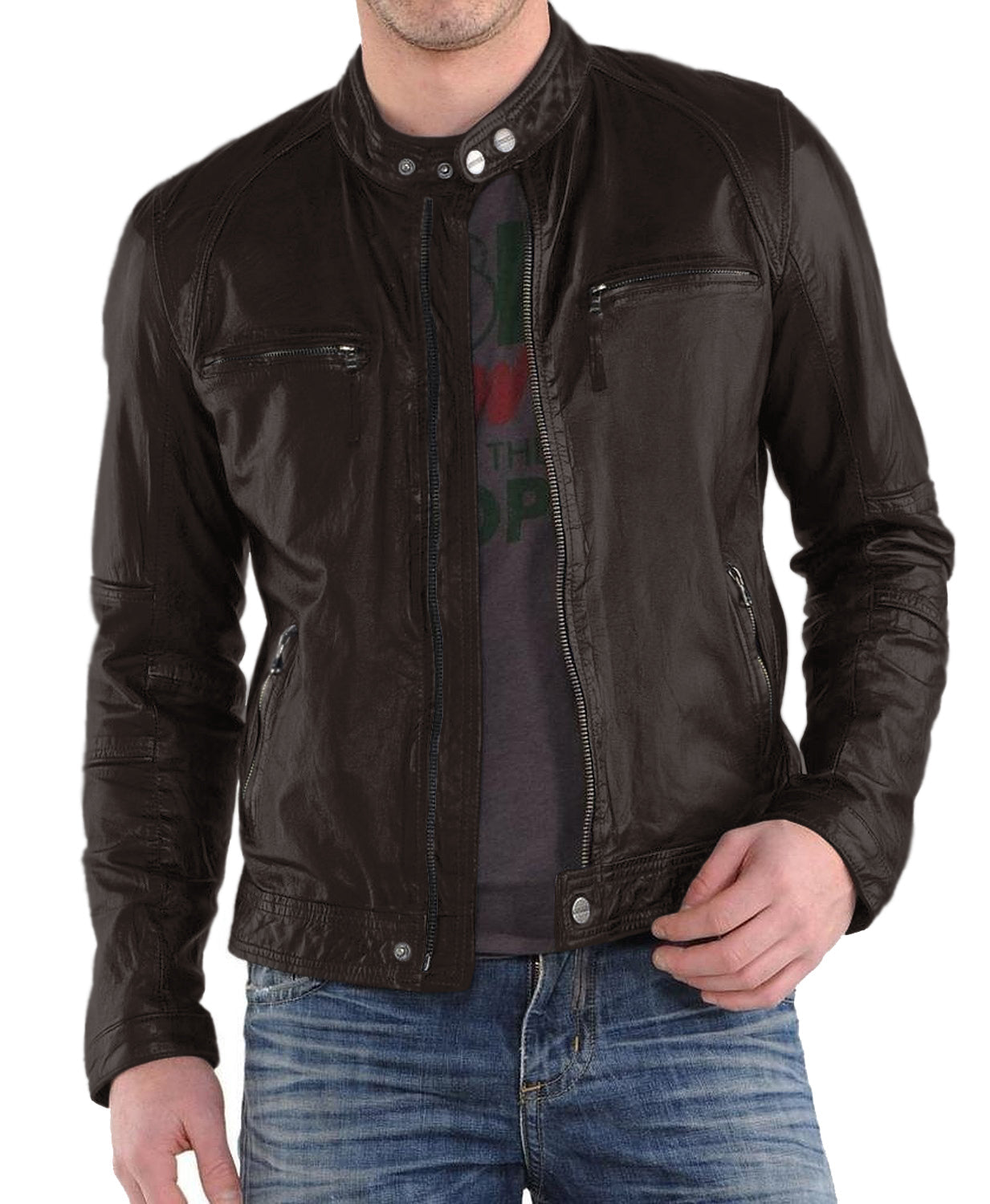 Leather Jackets Hub Mens Genuine Lambskin Leather Jacket (Black, Racer Jacket) - 1501220