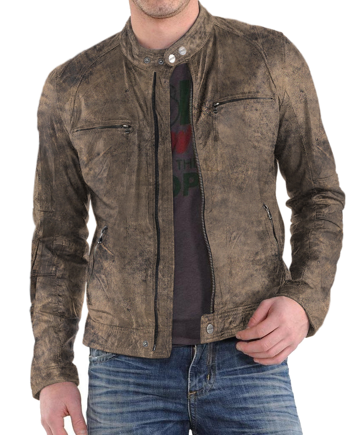 Leather Jackets Hub Mens Genuine Lambskin Leather Jacket (Black, Racer Jacket) - 1501220