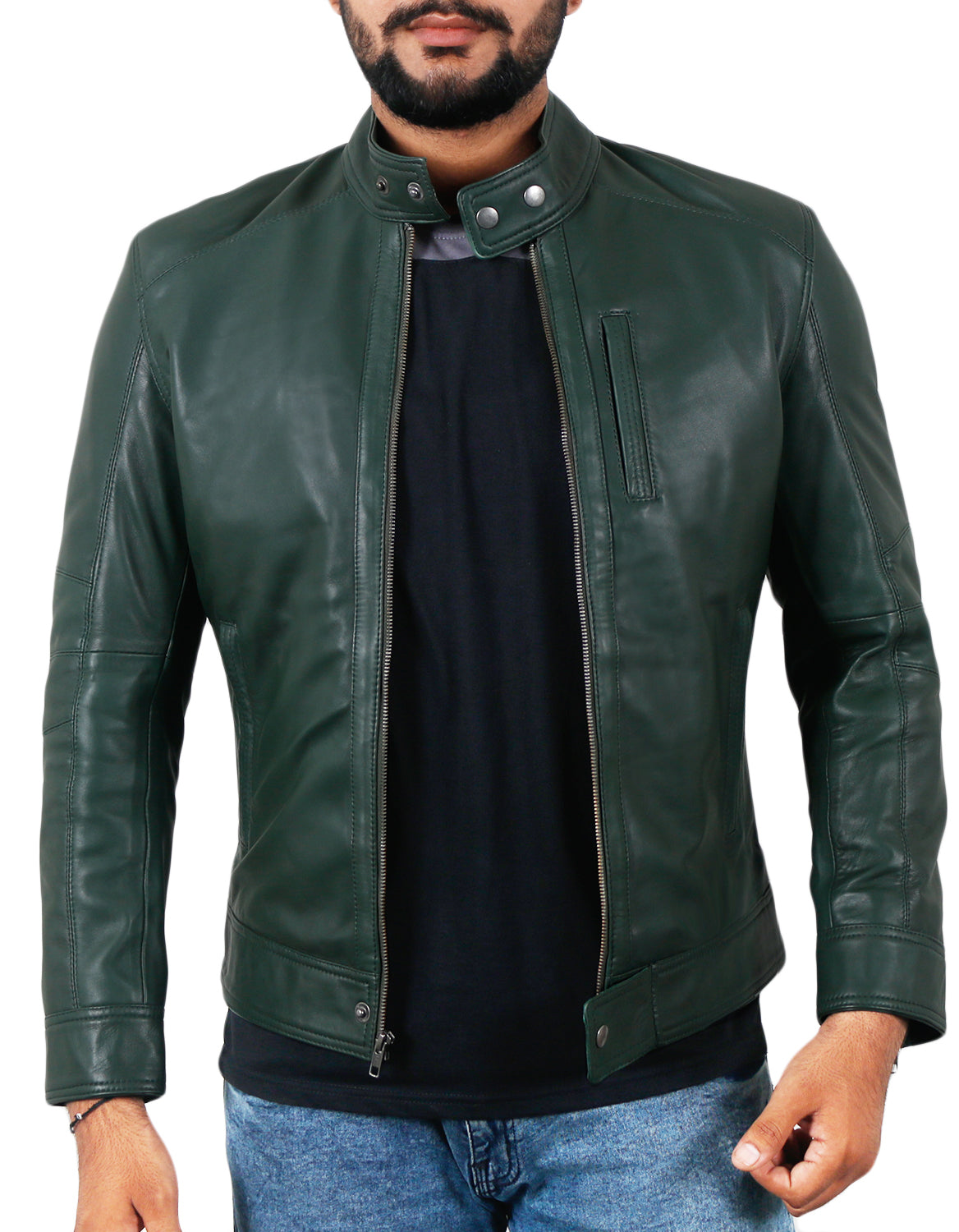 Leather Jackets Hub Mens Genuine Lambskin Leather Jacket (Black, Classic Jacket) - 1501248