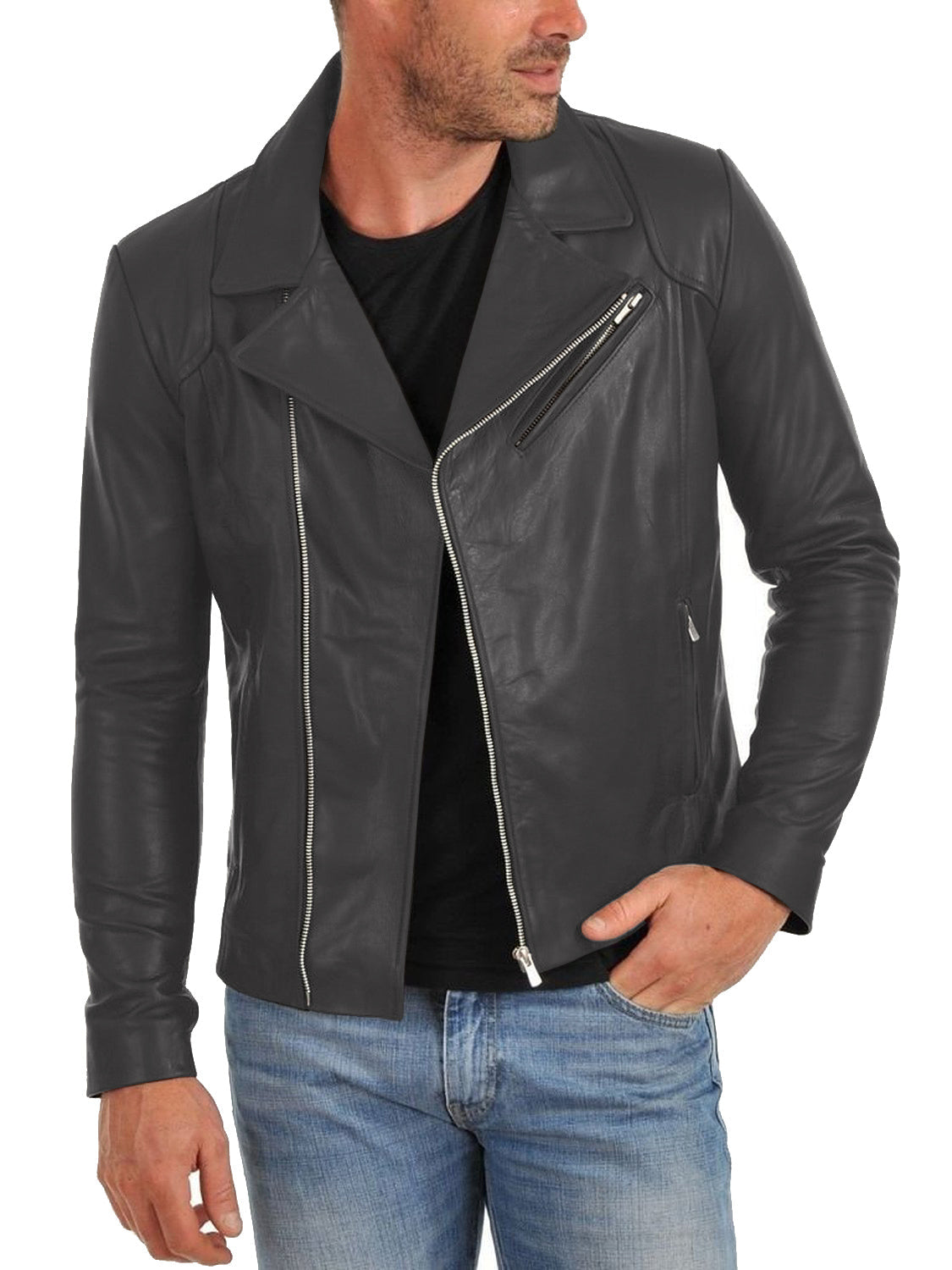 Leather Jackets Hub Mens Genuine Lambskin Leather Jacket (Black, Double Rider Jacket) - 1501260